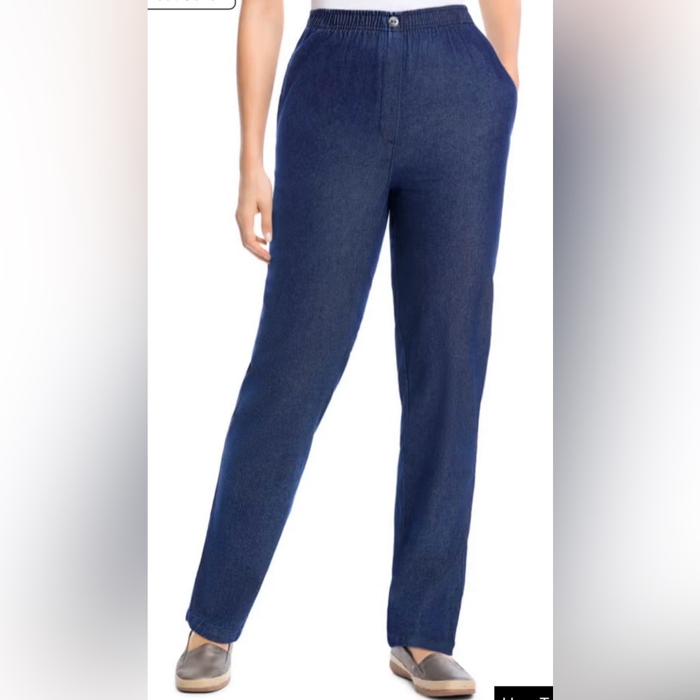Woman Within Straight-Leg All-Cotton
Denim Pull-On 7-Day Elastic-Waist Jeans